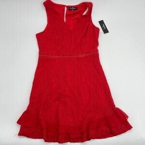 New LULUS Love You Always Red Lace Skater Mini Dress Women's Medium